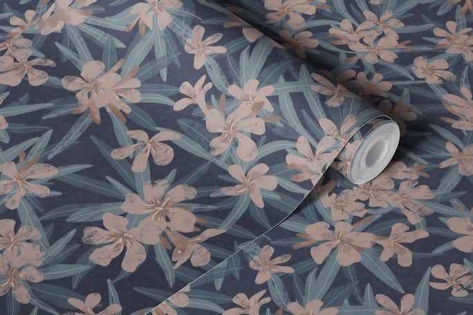Oleander - blue & taupewallpaper roll