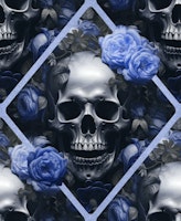 Skulls And Roses Gothic Romance Elegance Blue papiers peint