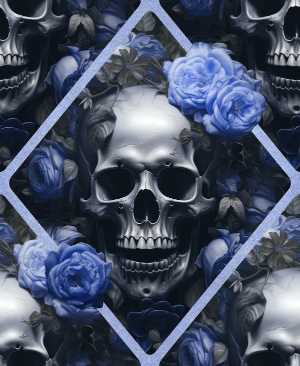 Skulls And Roses Gothic Romance Elegance Blue