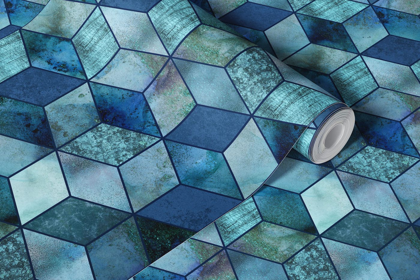 Luxury Geometry Blue Cubics Modern 3D Design wallpaper roll