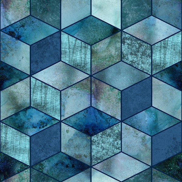 Luxury Geometry Blue Cubics Modern 3D Design