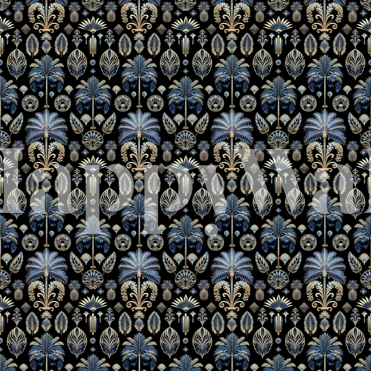 Art Deco palm trees wallpaper in a room