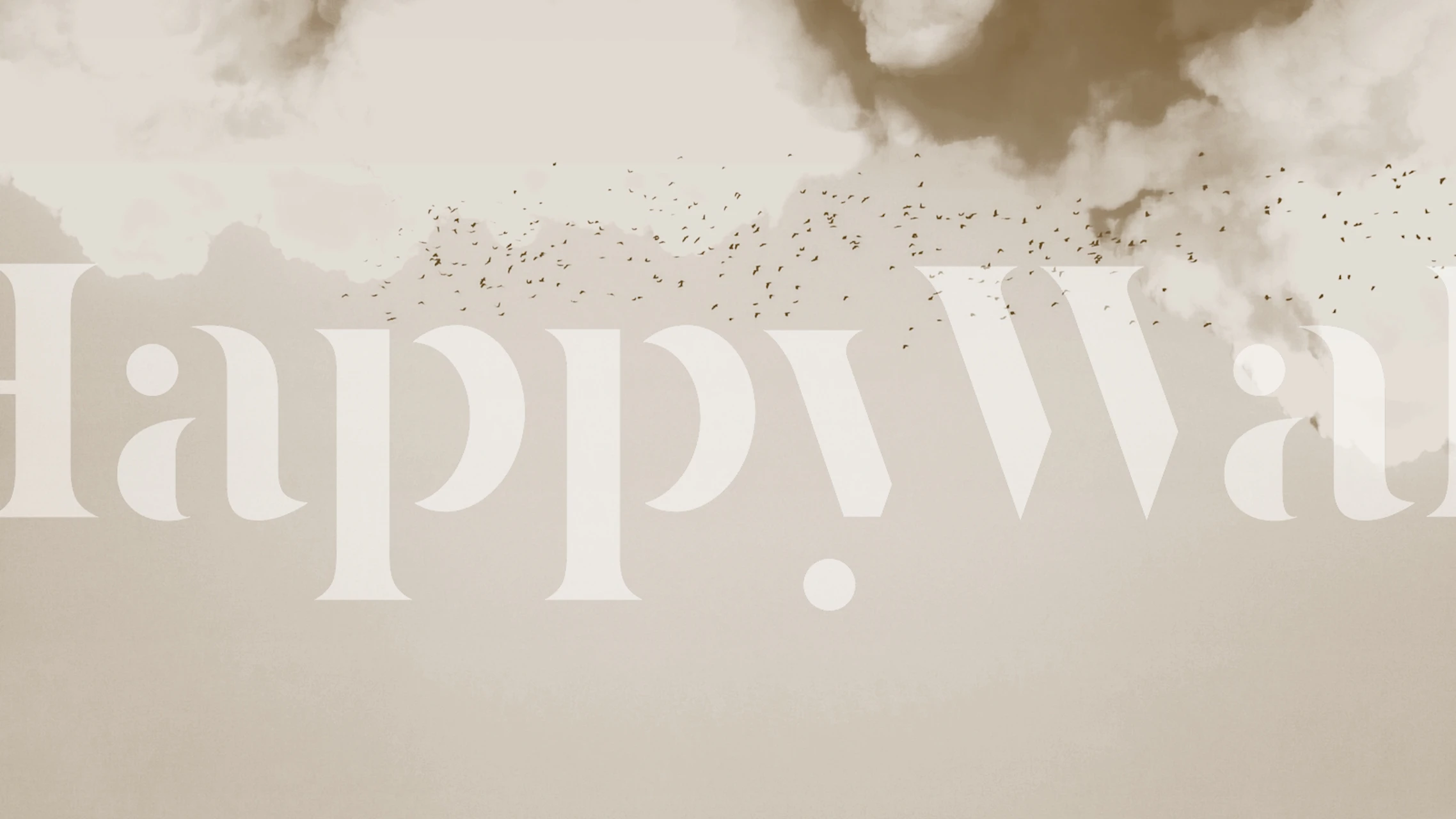 Soft Neutral Bird Clouds wallpaper displayed in a room