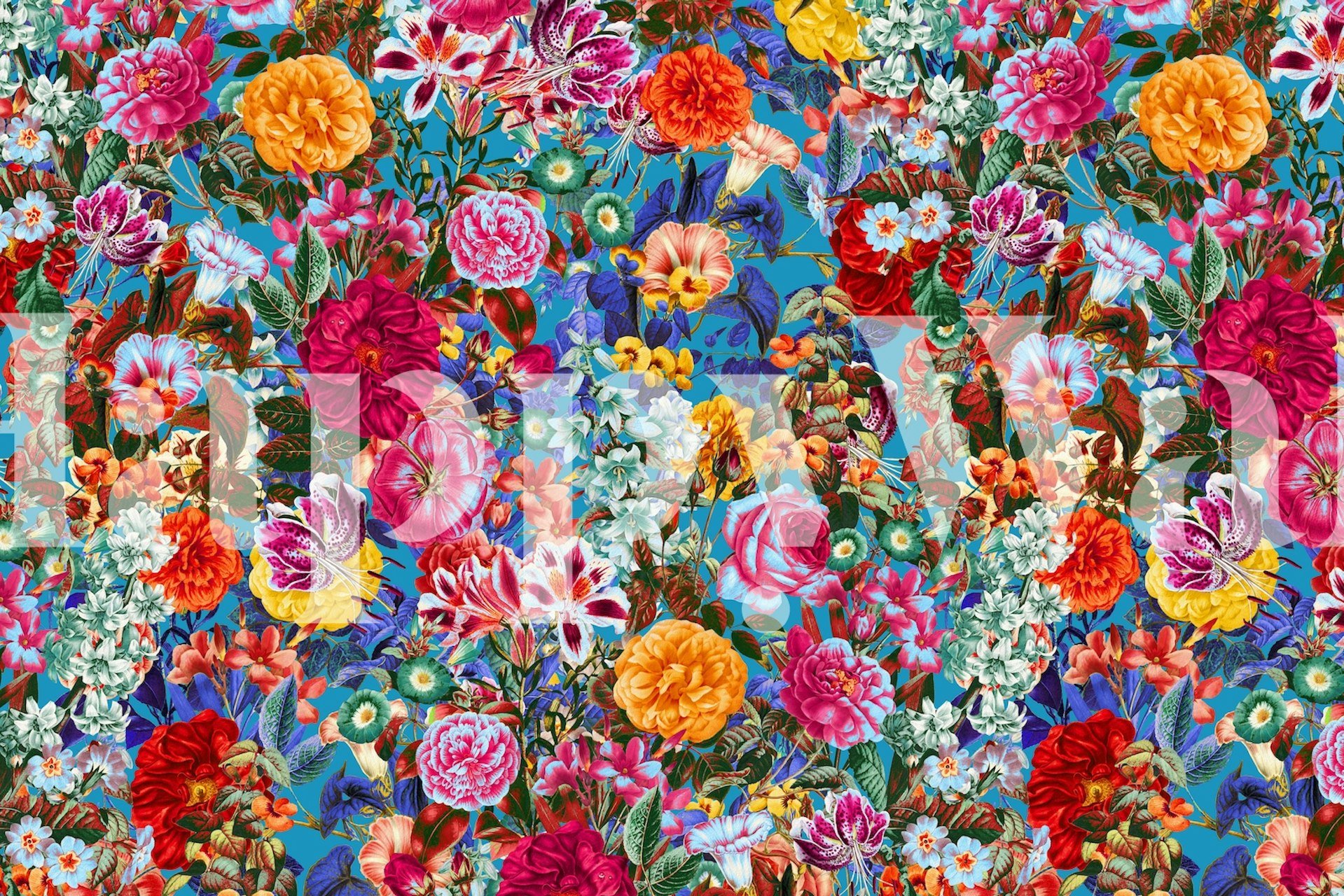 Colorful floral wallpaper featuring diverse blooming flowers