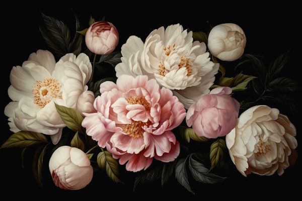 Opulent Baroque Night Peonies Garden Bouquet