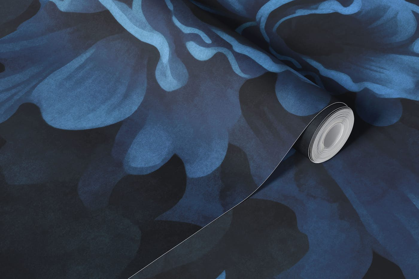 Velveteen Dark Moody Flowers Midnight Blue wallpaper roll