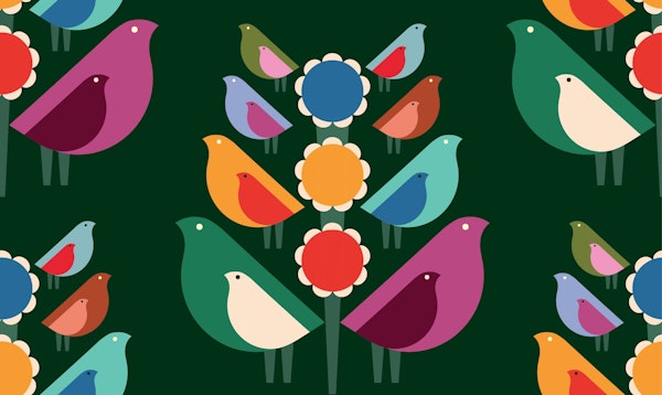 Mid Century Bird Blooms