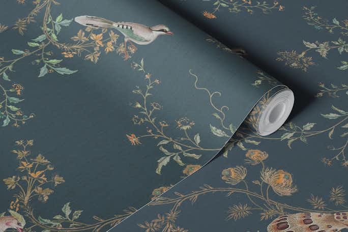 CHINOISERIES BIRDS AND FLORALS - TEALwallpaper roll