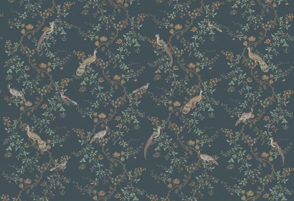 Chinoiserie birds and flower tree -dark green