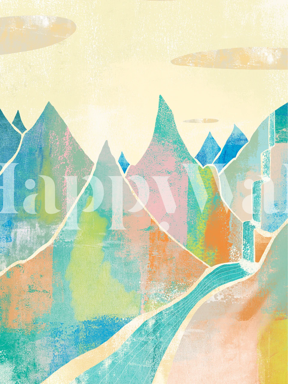 Colorful mountain landscape with pastel colors wallpaper