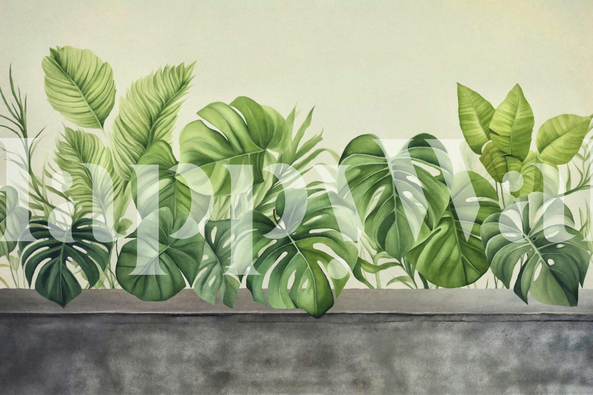 Green tropical plants wallpaper in a room