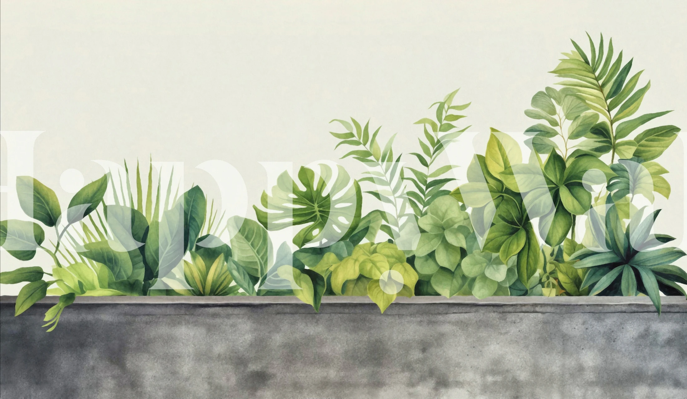 Tapet verde tropical cu plante, într-o cameră