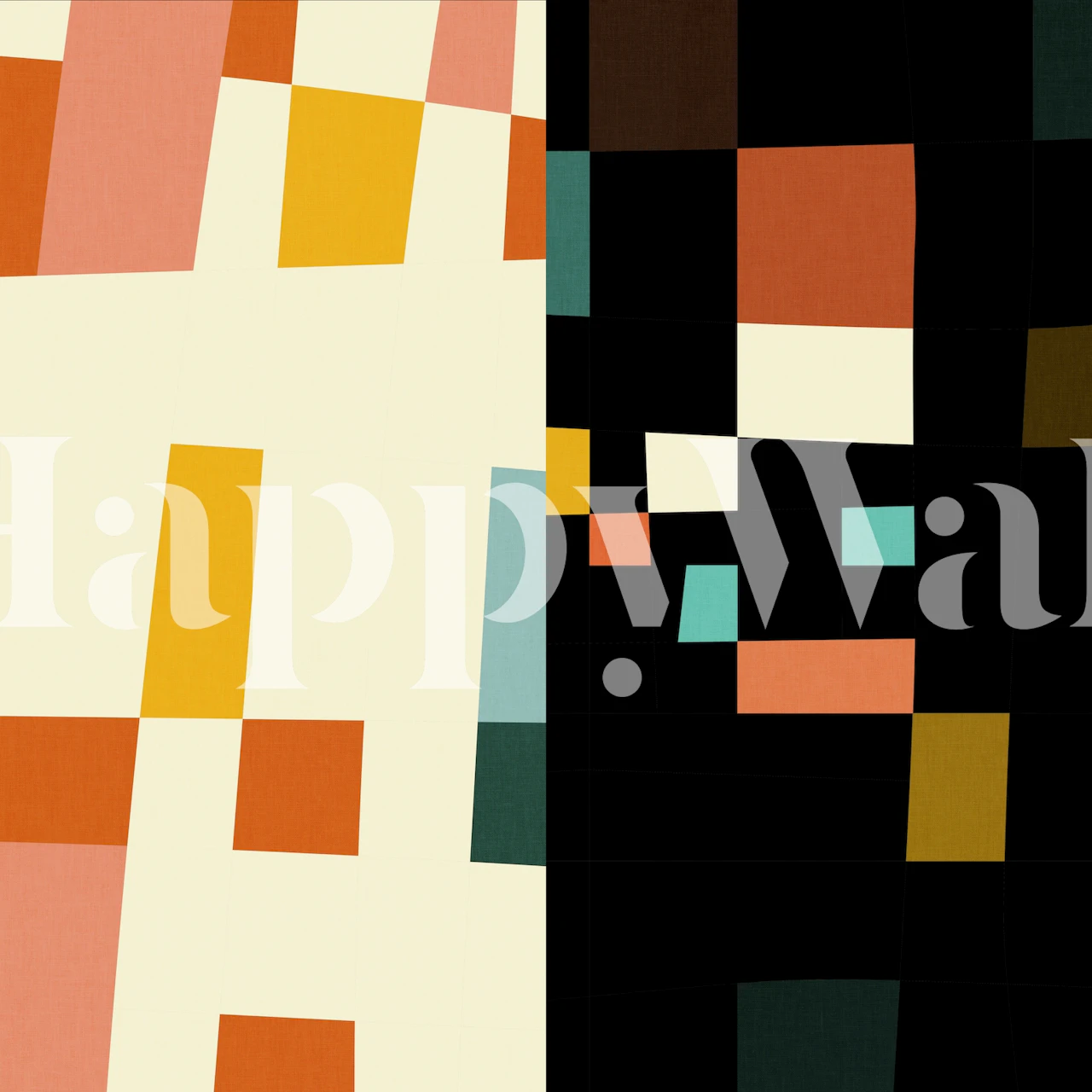 Abstract 2 in 1 wall mural featuring contrasting geometric patterns in soft and muted tones