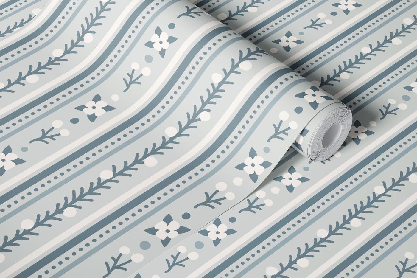 Floral stripes pattern, grey / 3010B wallpaper roll