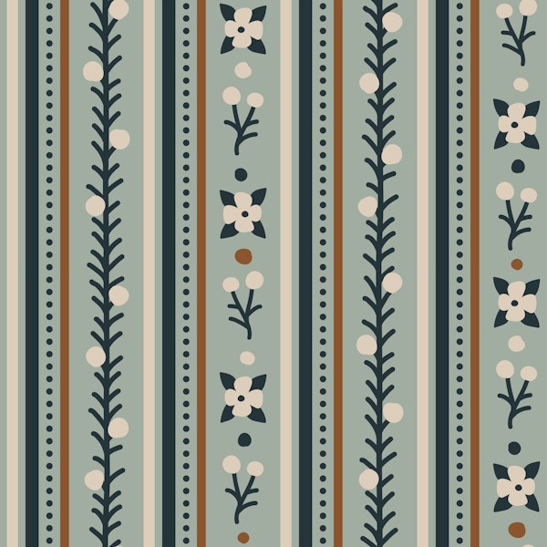 Flowers stripes, dark grey / 3010C