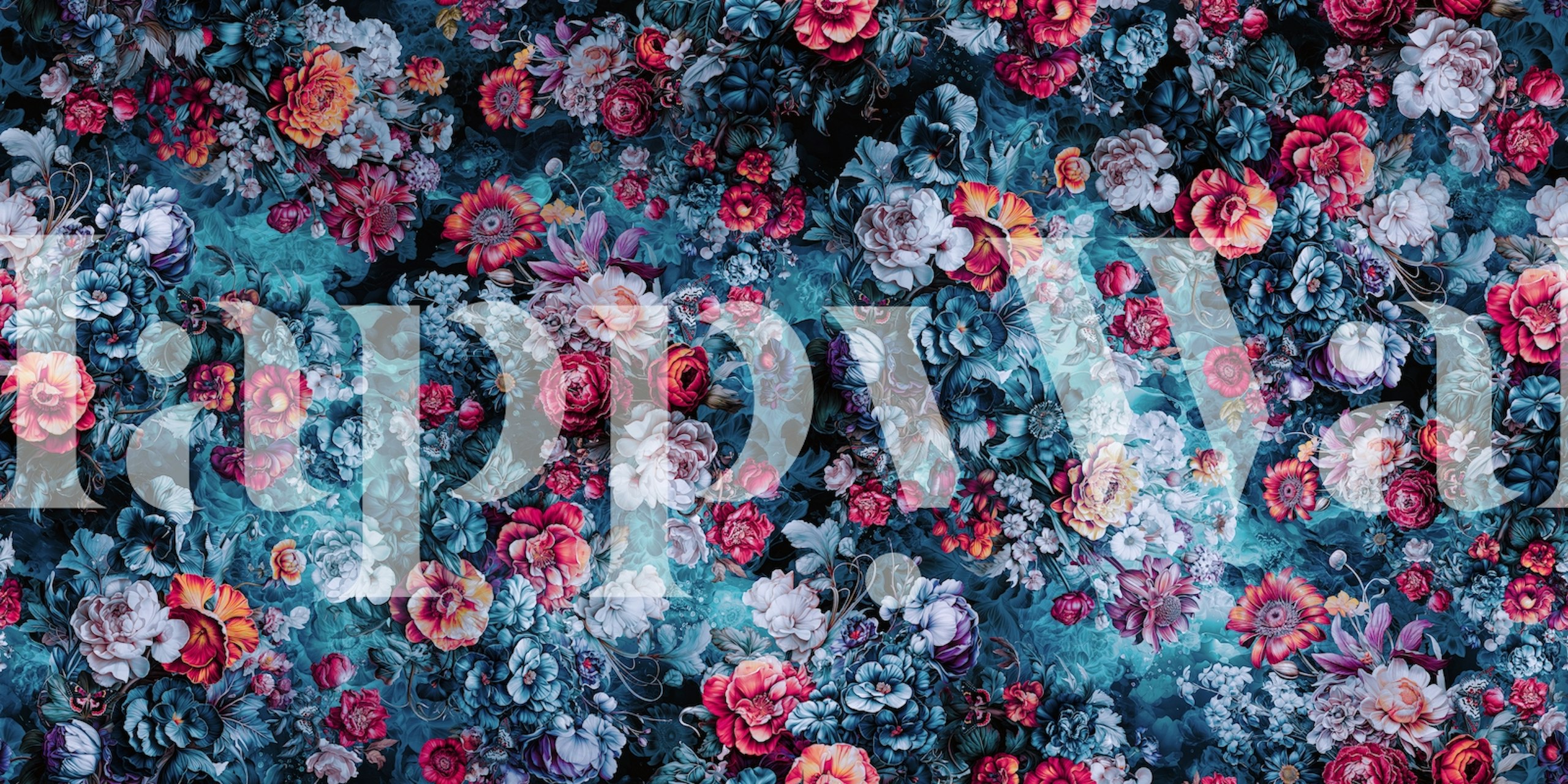 Colorful floral patterns featuring dark blue and vibrant roses wallpaper