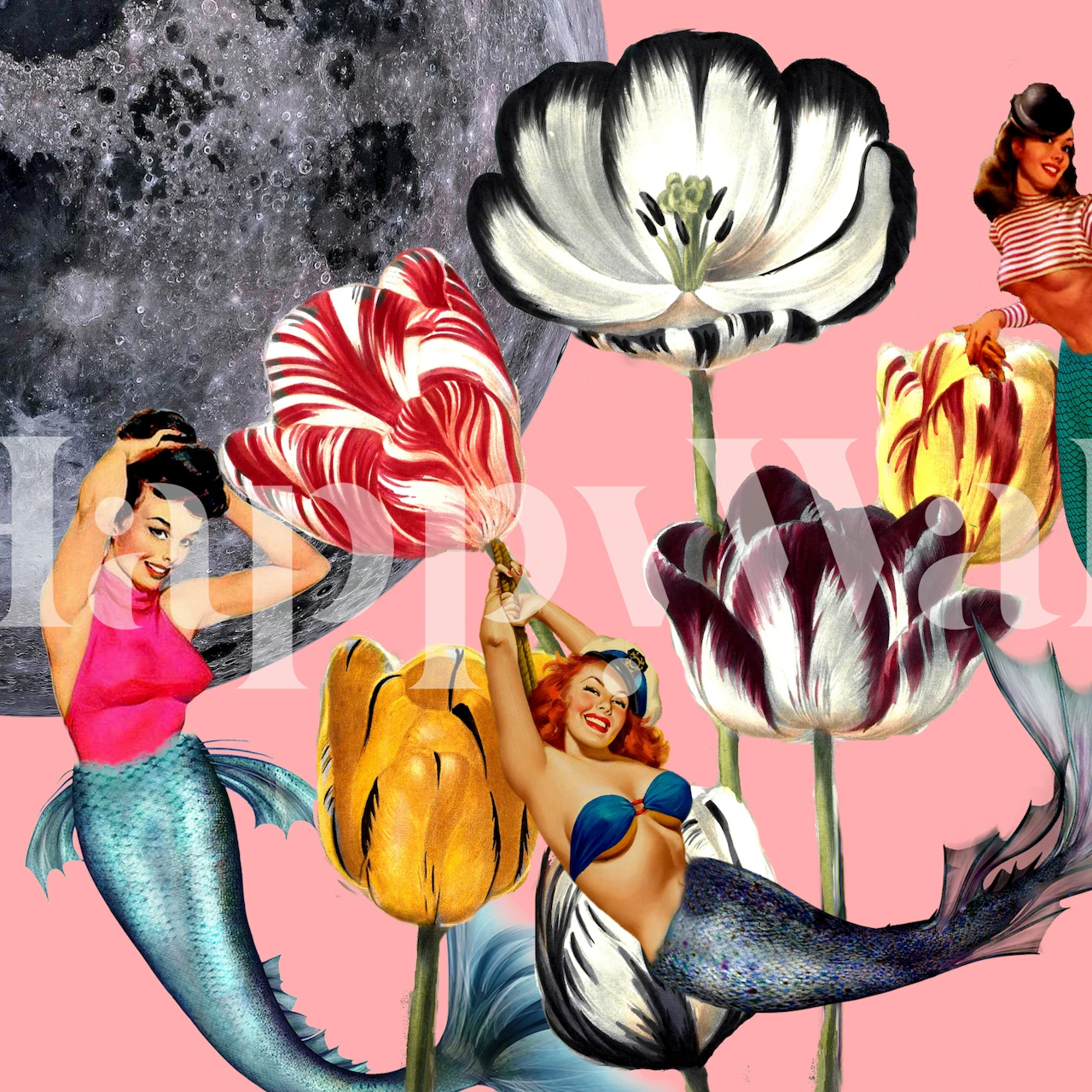 Mermaid on The Moon taustakuvana huoneessa