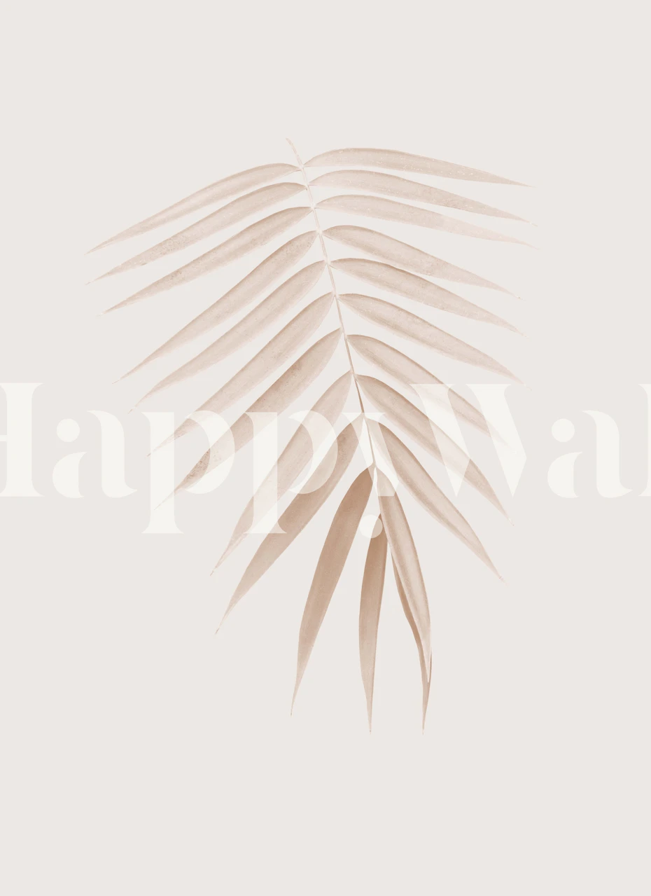 Palm leaf illustration in soft beige color on a light background wallpaper