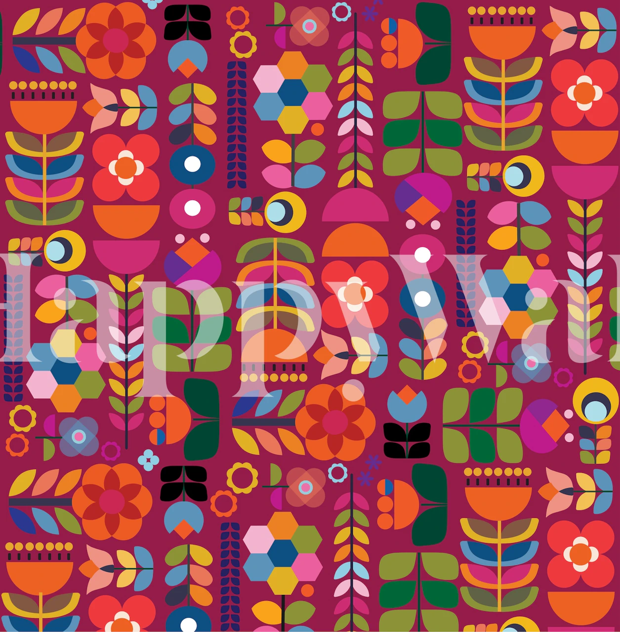 Šareni i kićeni zidni mural iz bizantskog vrta s odvažnim cvjetnim uzorcima