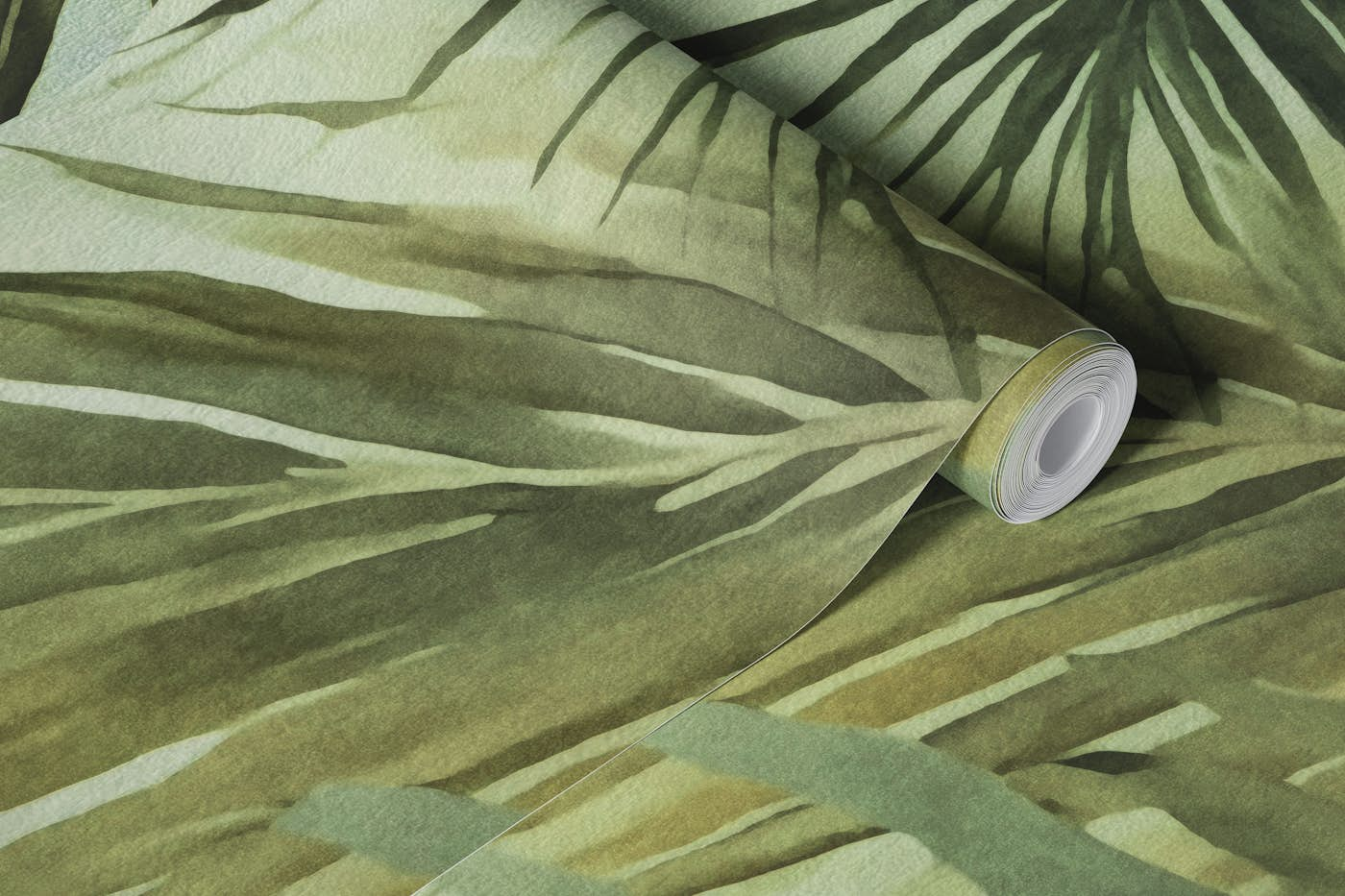 Tropical Island Palm Leaf Watercolor Moody wallpaper roll