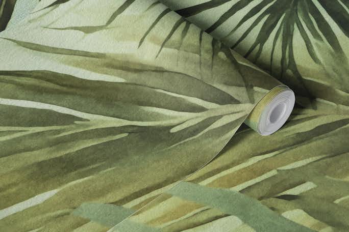Tropical Island Palm Leaf Watercolor Moodywallpaper roll