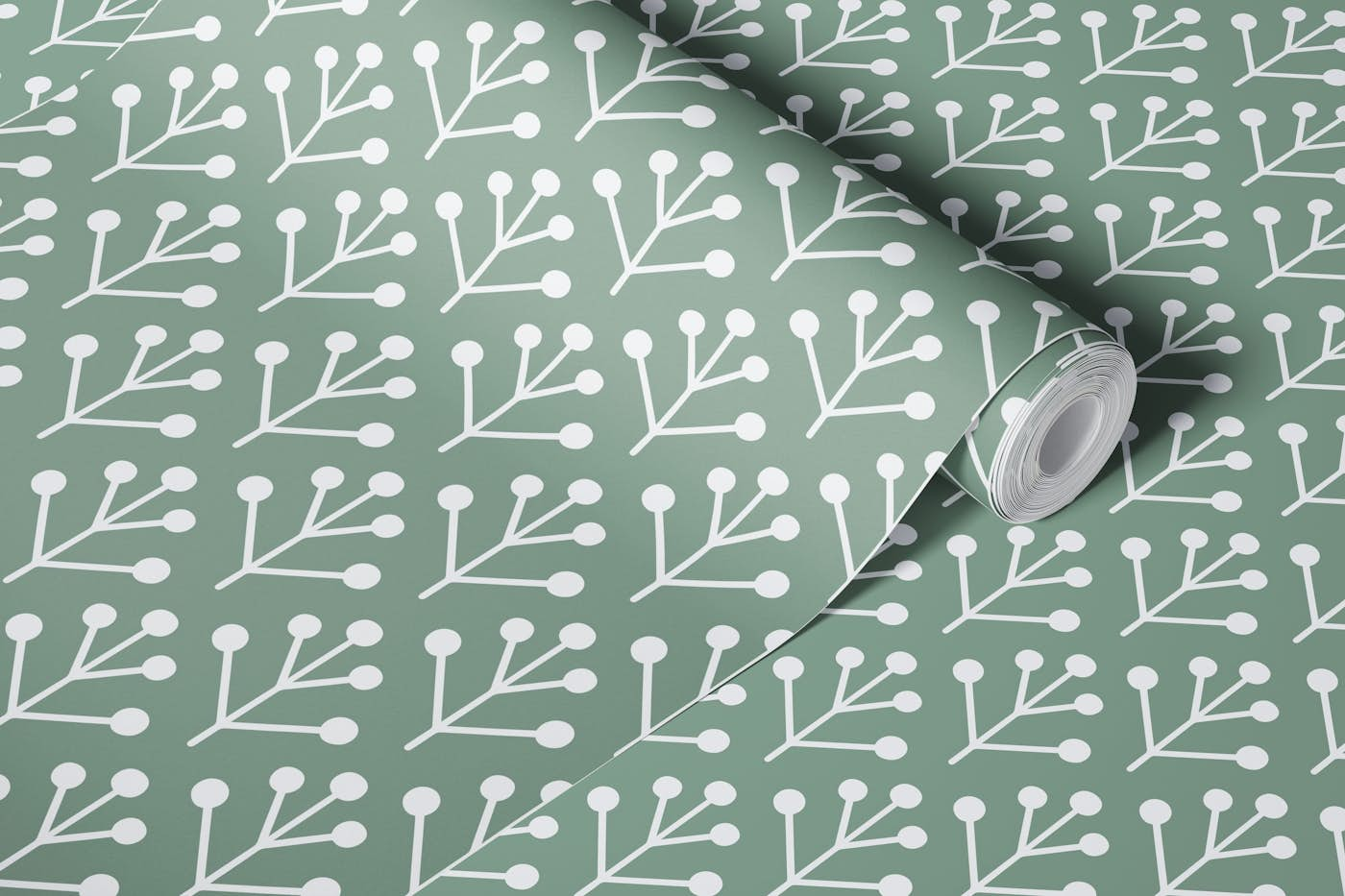 Berry Twig scandi sage green wallpaper roll