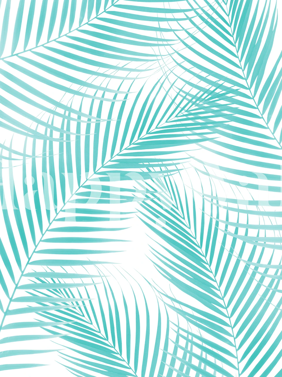 Soft Turquoise Palm Leaves behang in een kamer