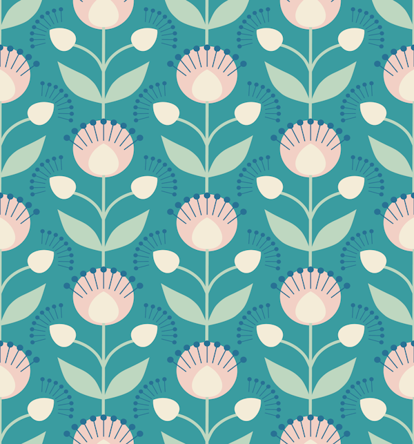 Maximalist floral retro aqua