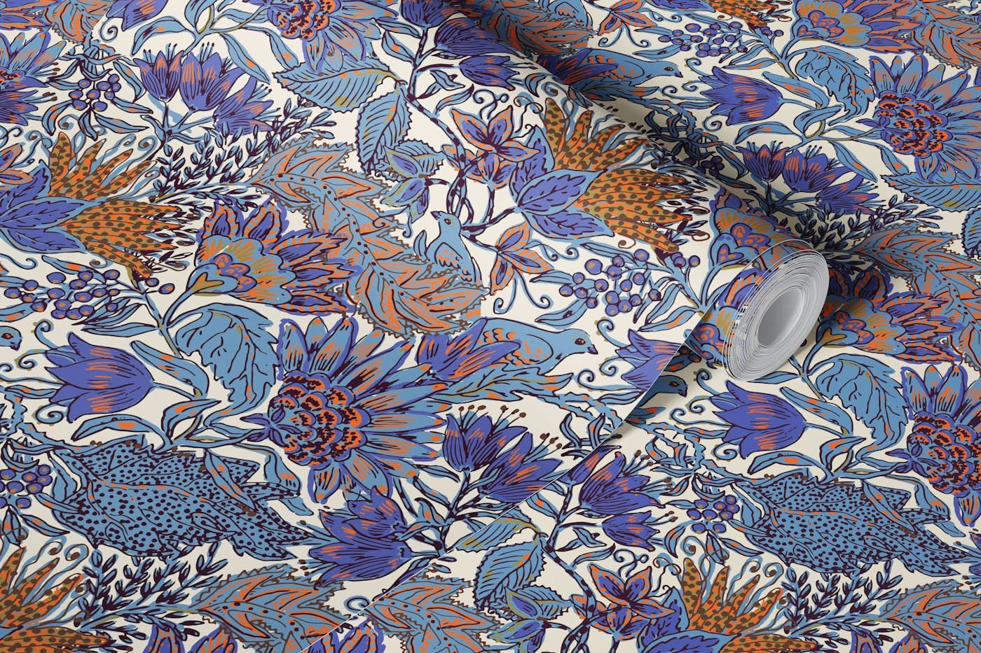 French Indian floral purple wallpaper roll