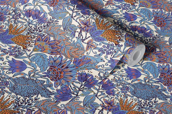 French Indian floral purplewallpaper roll