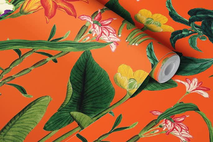 Botanical Vintage Floral Orangewallpaper roll