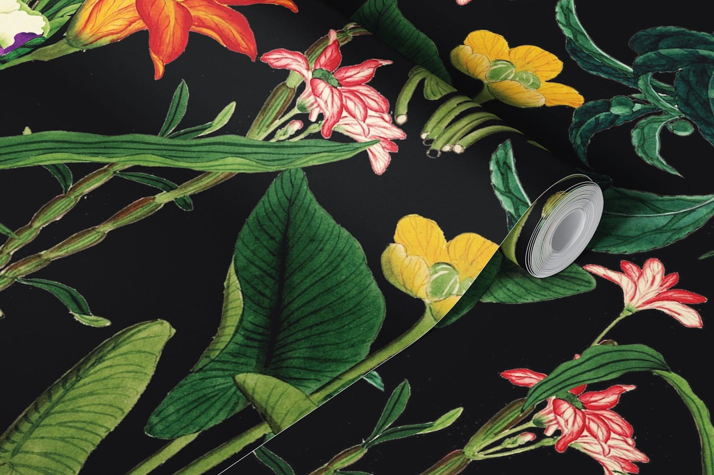 Botanical Vintage Floral Black wallpaper roll