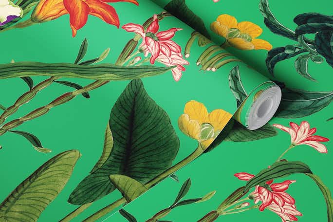 Botanical Vintage Floral Greenwallpaper roll