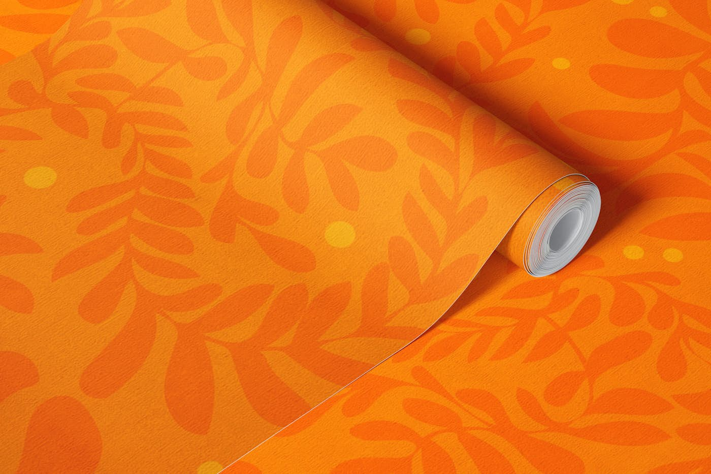 tender leaves on orange wallpaper roll