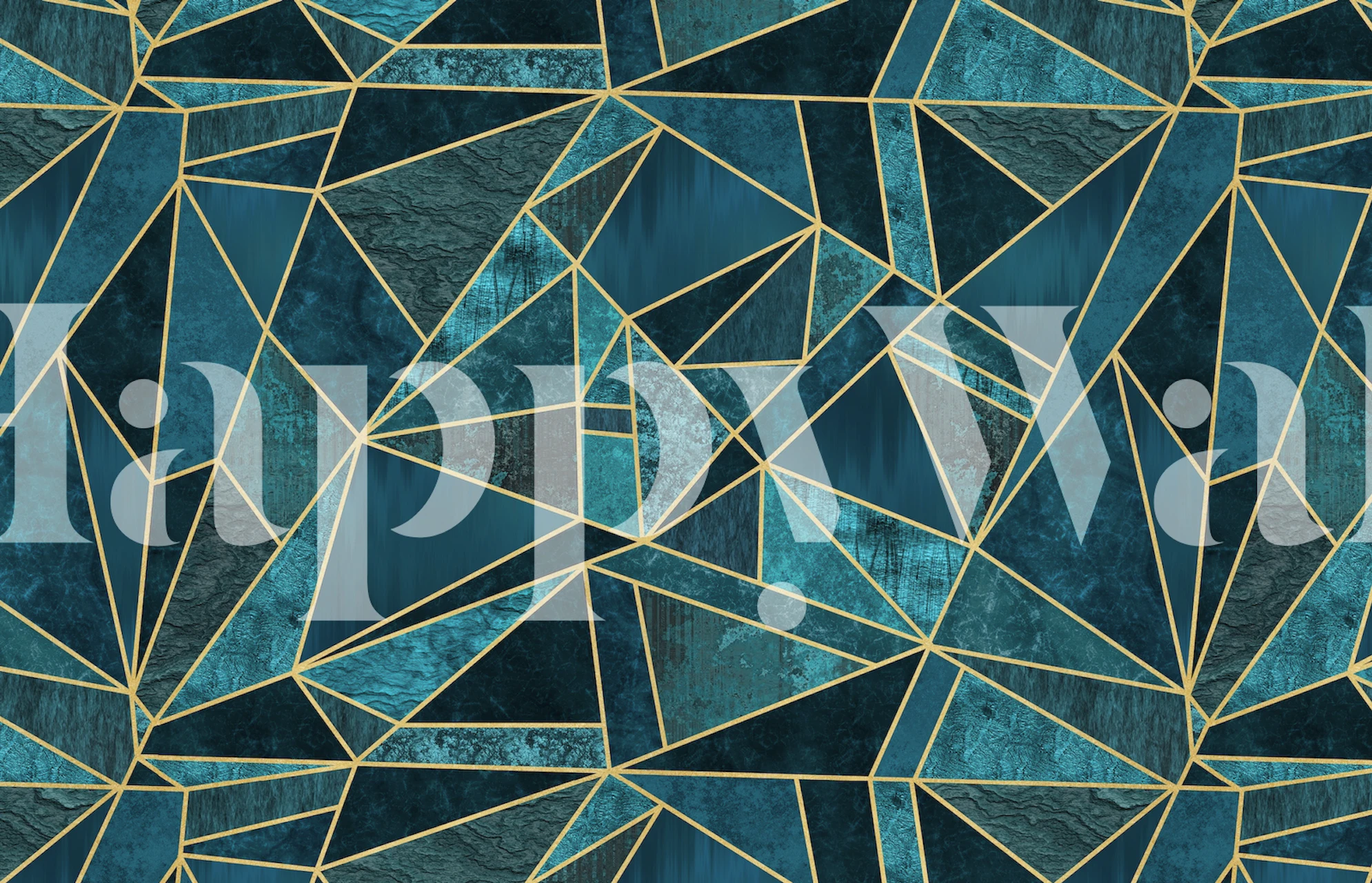 Teal geometricky texturovaná tapeta v pokoji