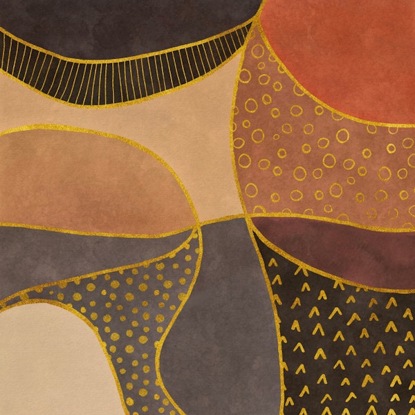 Fancy Fields Watercolor Patchwork Brown Gold