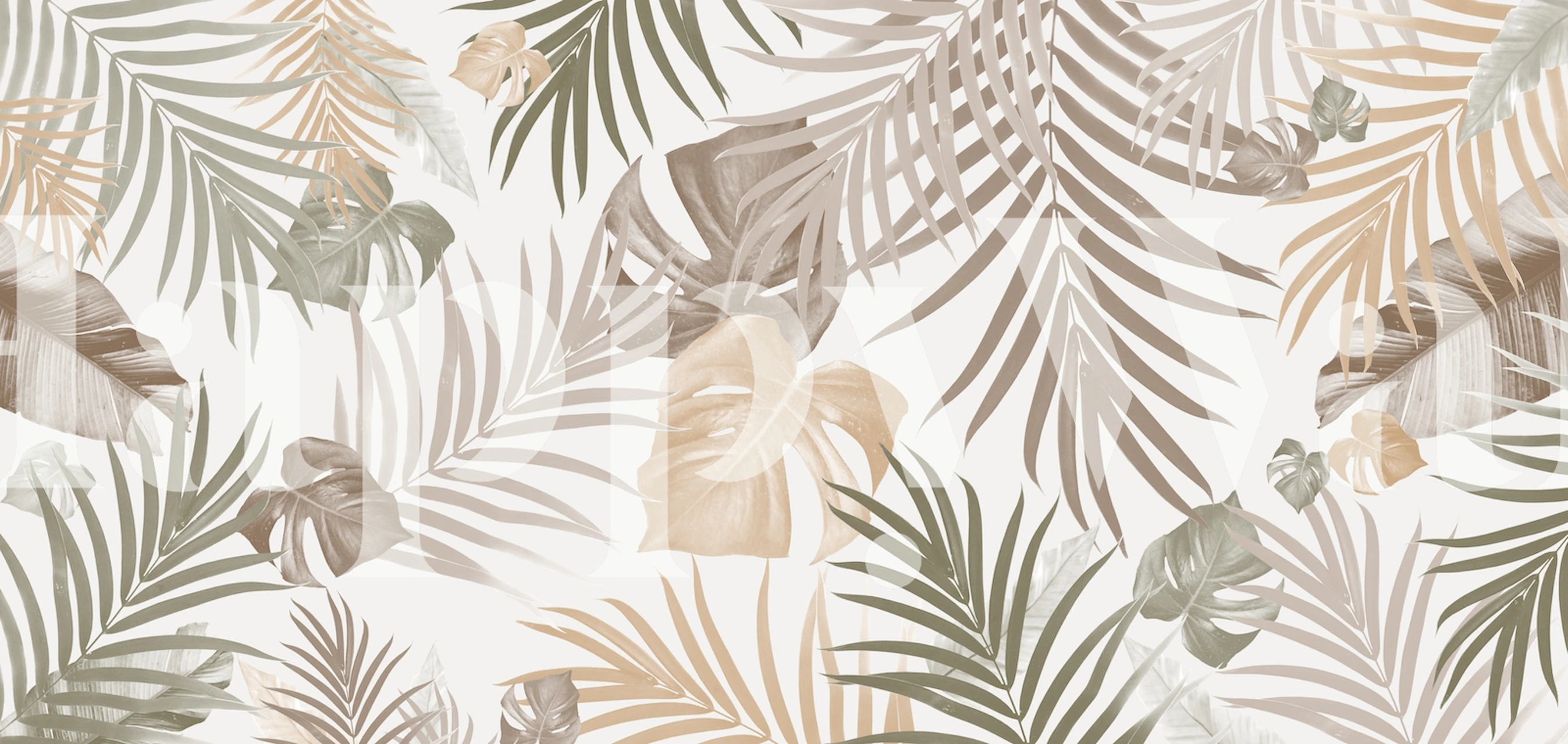 Elegant tropical jungle leaves wall mural in a neutral color palette