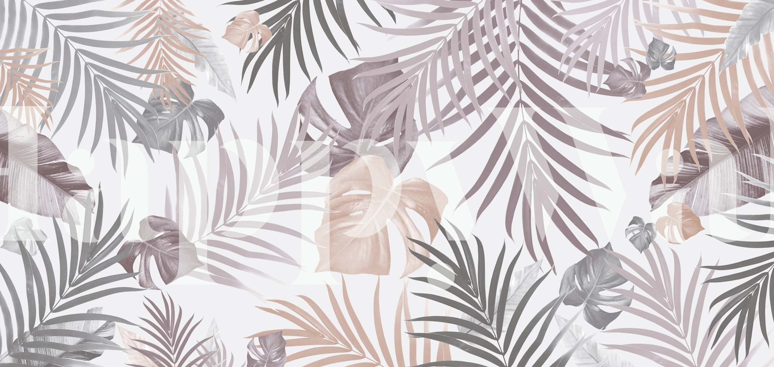 Tropical green and gray leaves on light background wallpaper
