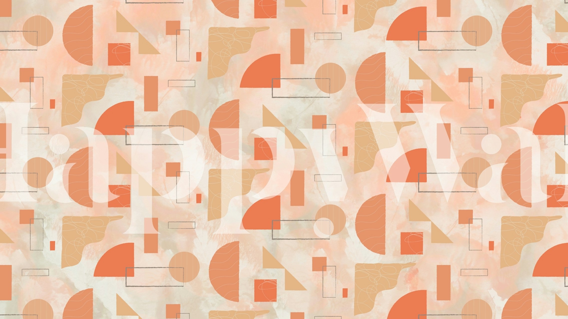 Abstract geometric wall mural with shapes and lines in blush and cream tones