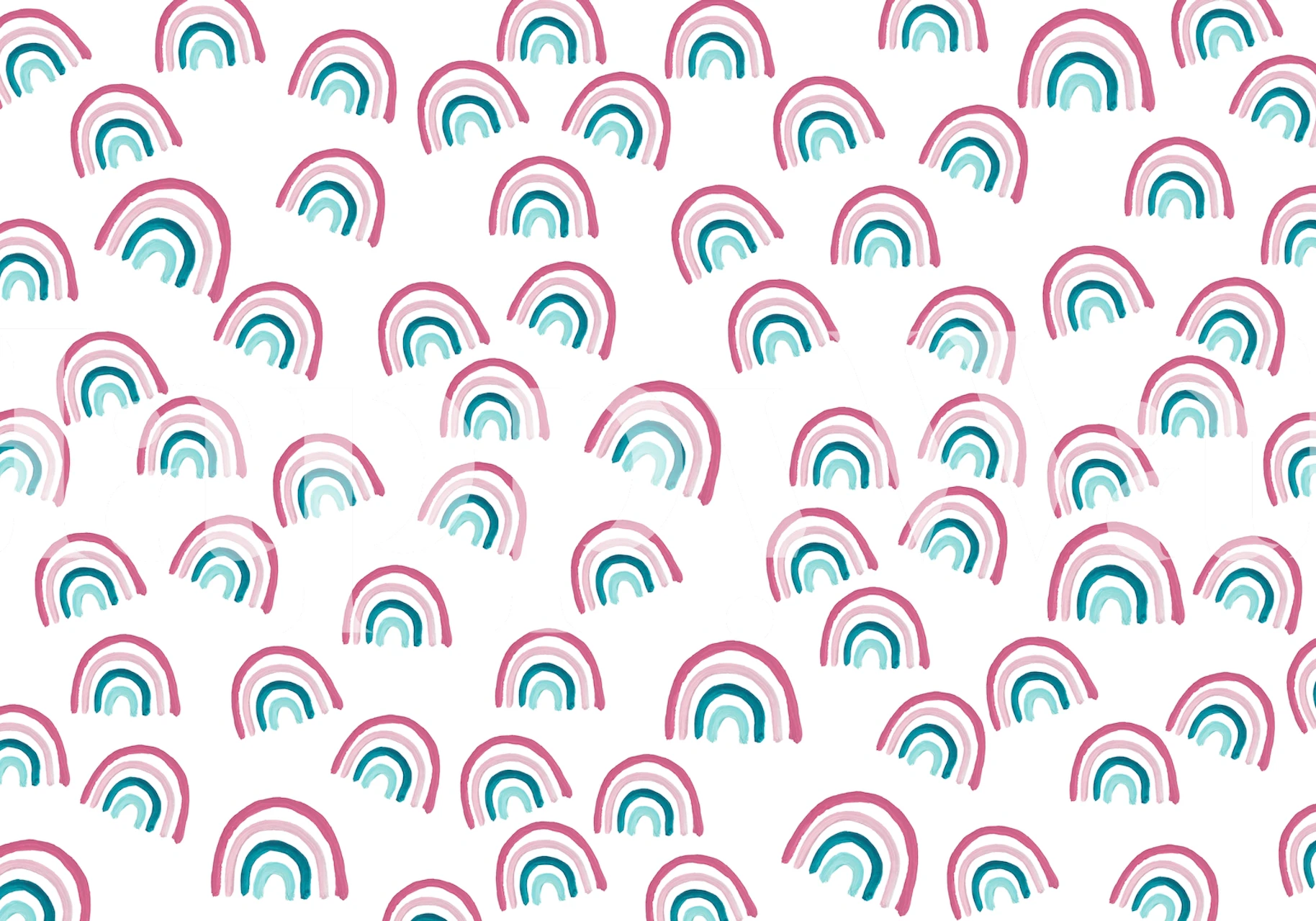 Pastellfarbenes Regenbogenmuster-Wandbild mit sanften Rosa- und Blaugrüntönen auf weißem Hintergrund