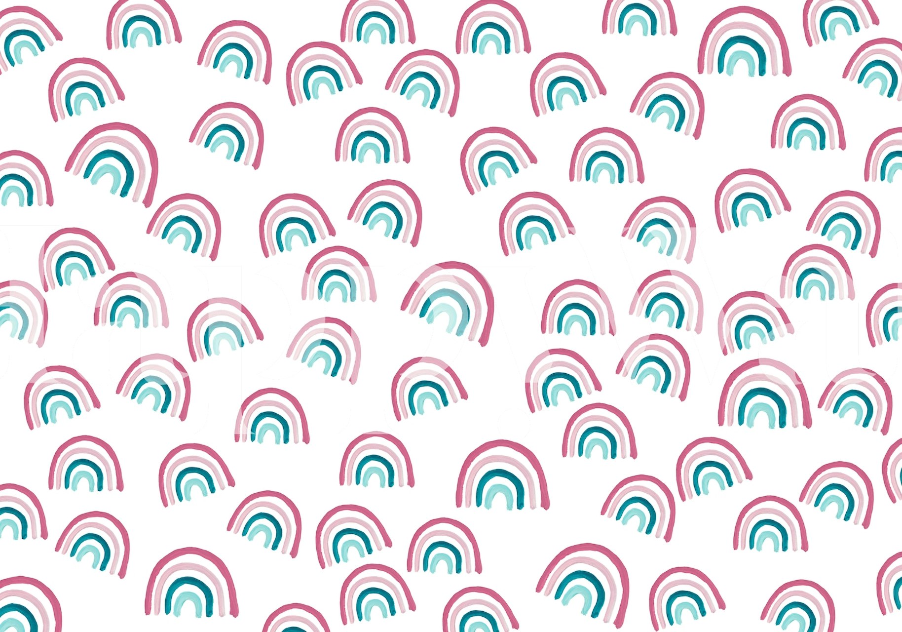 Pastellfarbenes Regenbogenmuster-Wandbild mit sanften Rosa- und Blaugrüntönen auf weißem Hintergrund