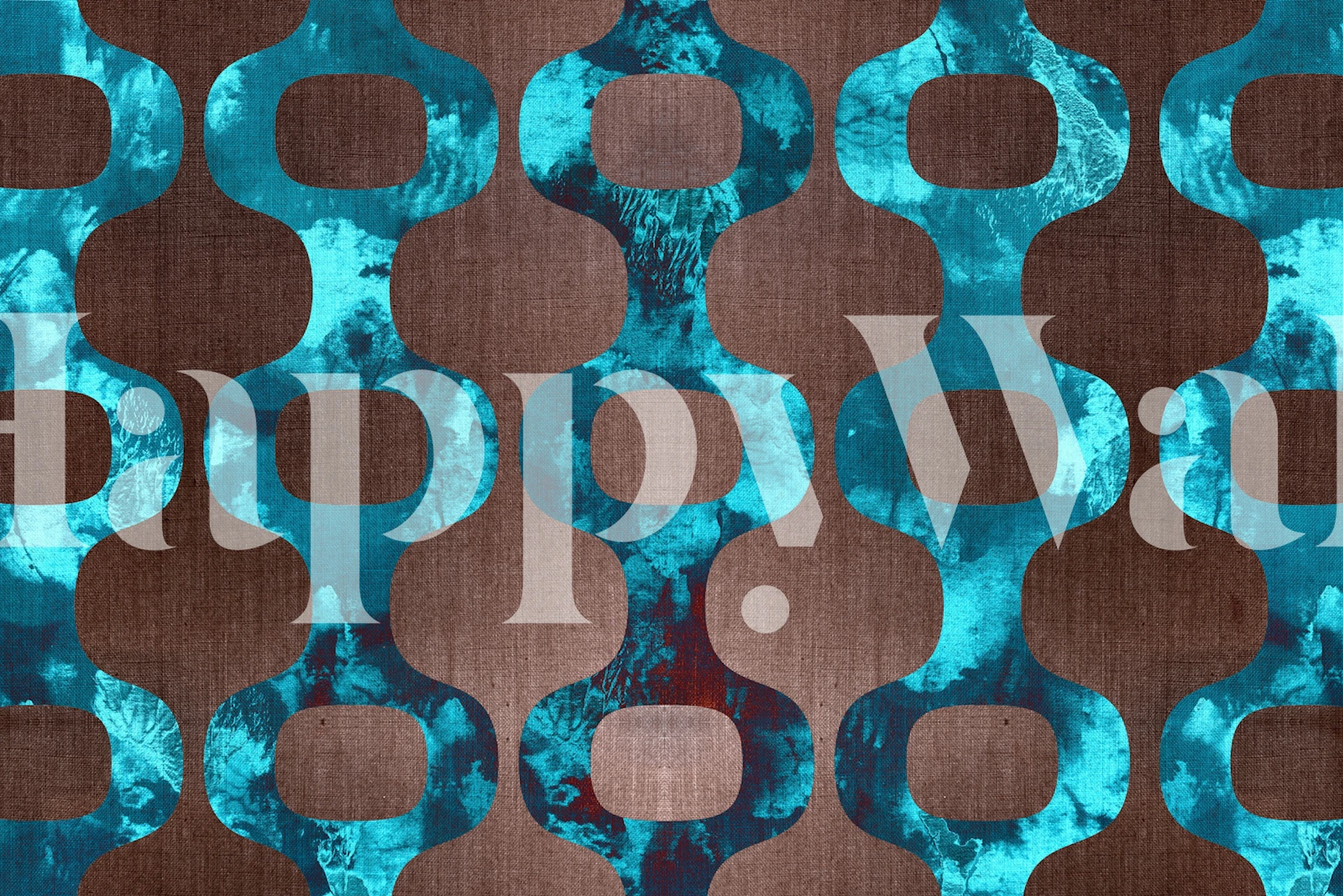 Mid-Century Fabric wall mural with abstract pattern in blue and brown tones