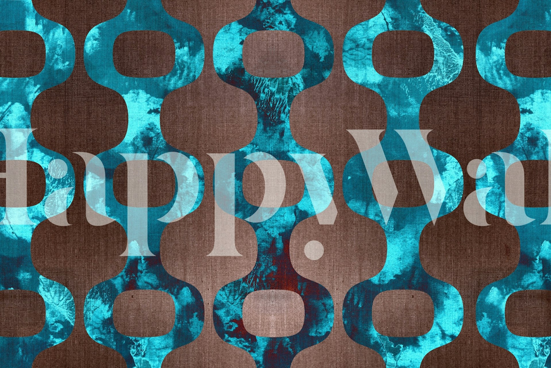 Mid-Century Fabric τοιχογραφία με αφηρημένο μοτίβο σε μπλε και καφέ τόνους