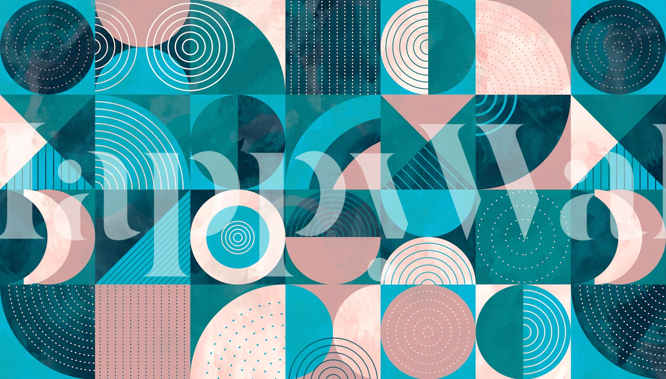 Geometric teal and pink circular patterns wallpaper