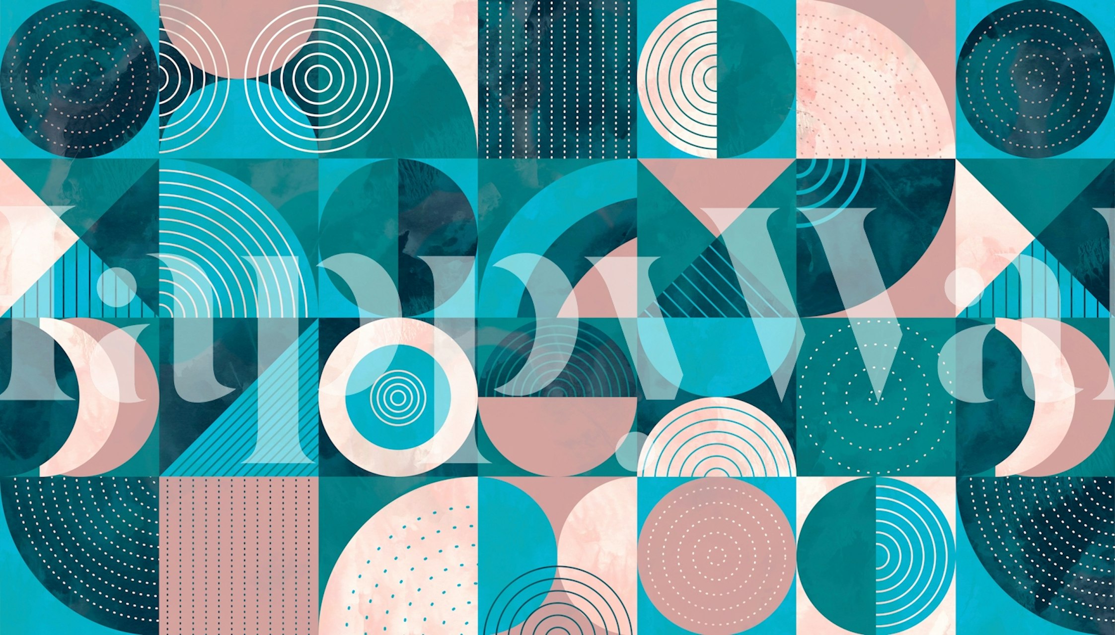Geometric teal and pink circular patterns wallpaper