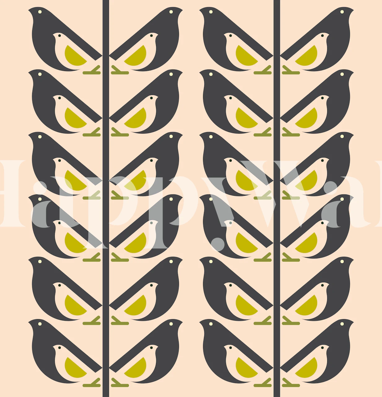 Design della carta da parati Bird Leaf Stems in una stanza