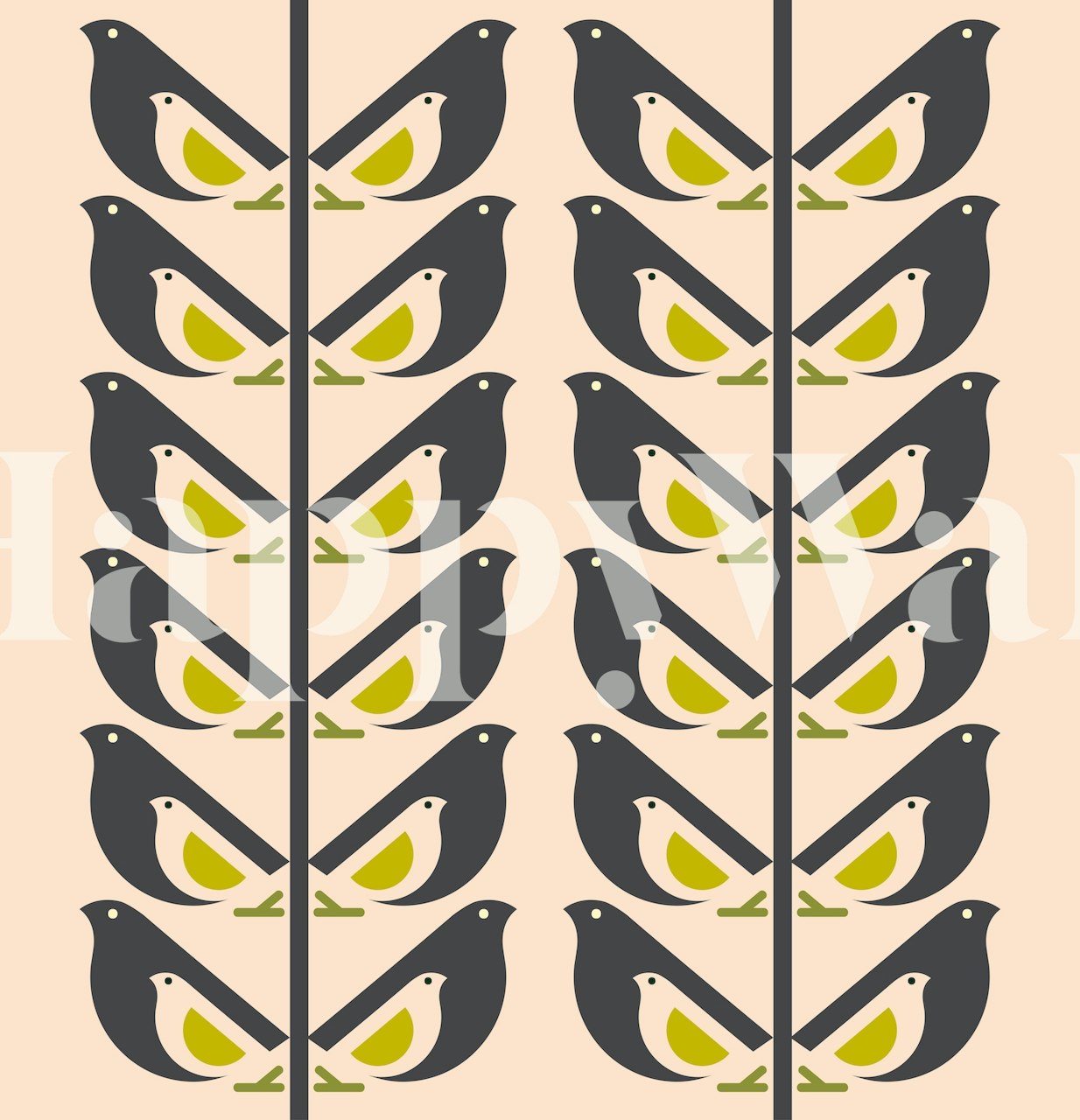 Bird Leaf Stems behangontwerp in een kamer