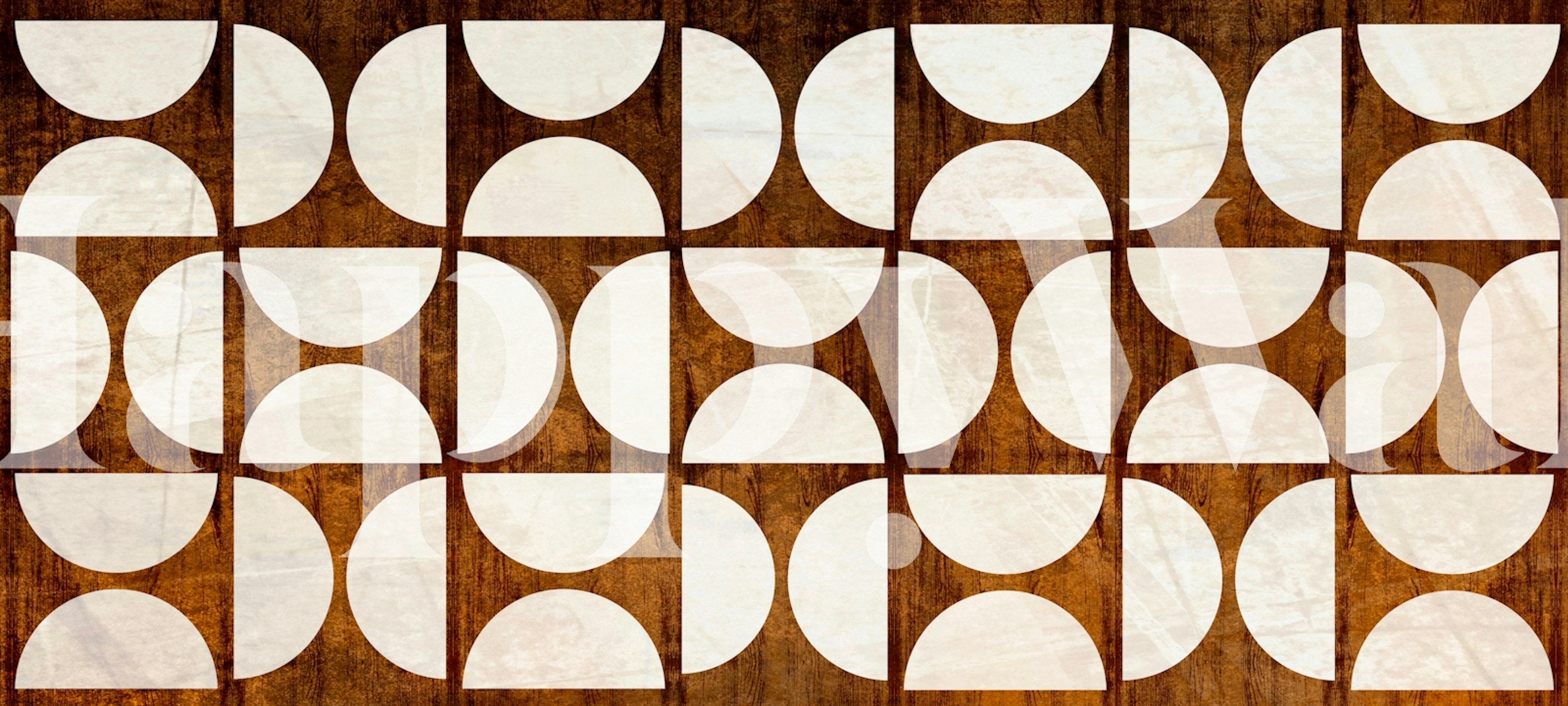 Geometric pattern in white and brown on textured wood background wallpaper
