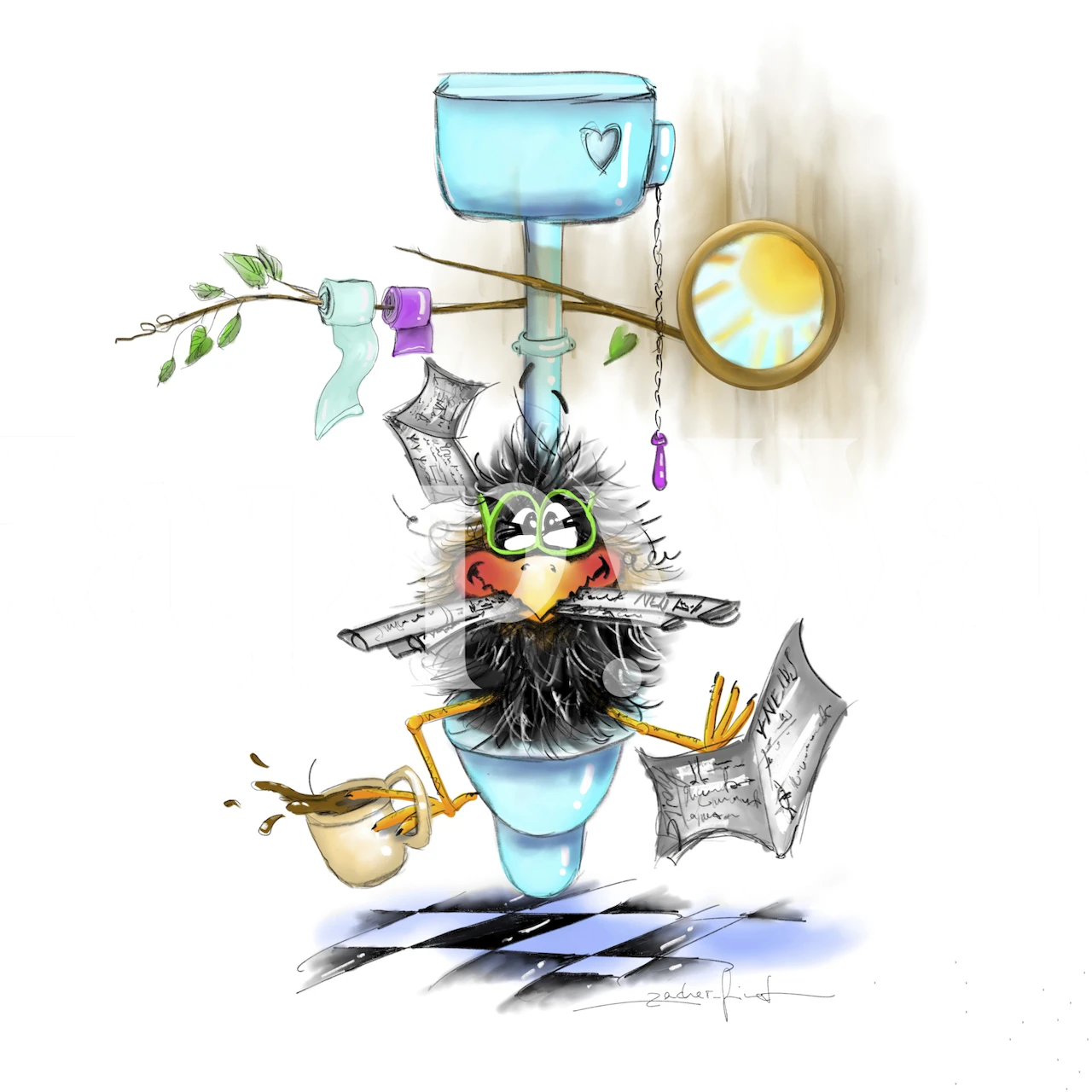 Fantazyjny design tapety z figlarnią postacią