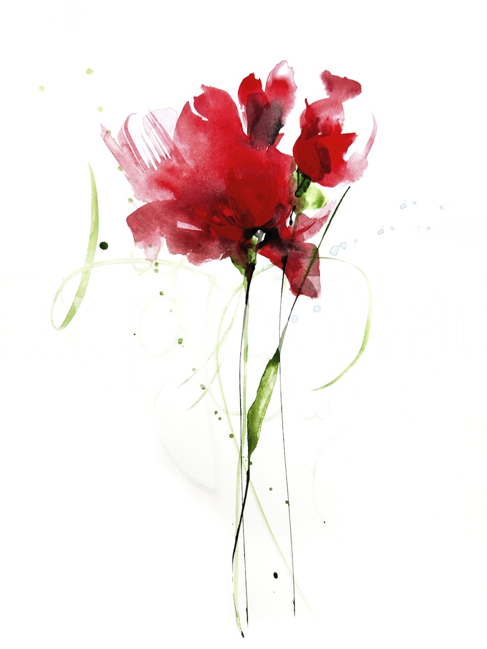 Floral wallpaper design featuring red poppies